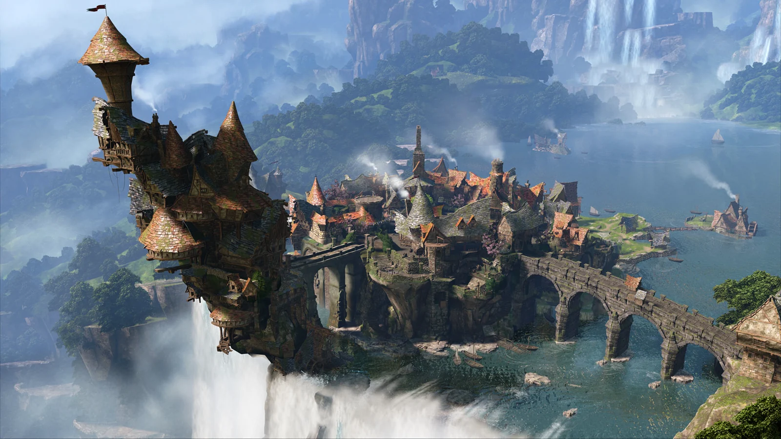 Brightlodge overlooking waterfalls in Fable Legends
